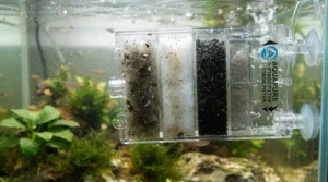 An ultra fine filter inside a robotic pool cleaner for pets with hair in the pool.